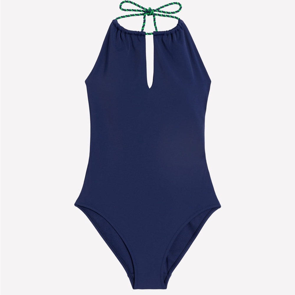 Elegant Blue Halter One-Piece Swimsuit - Picture 5 of 10